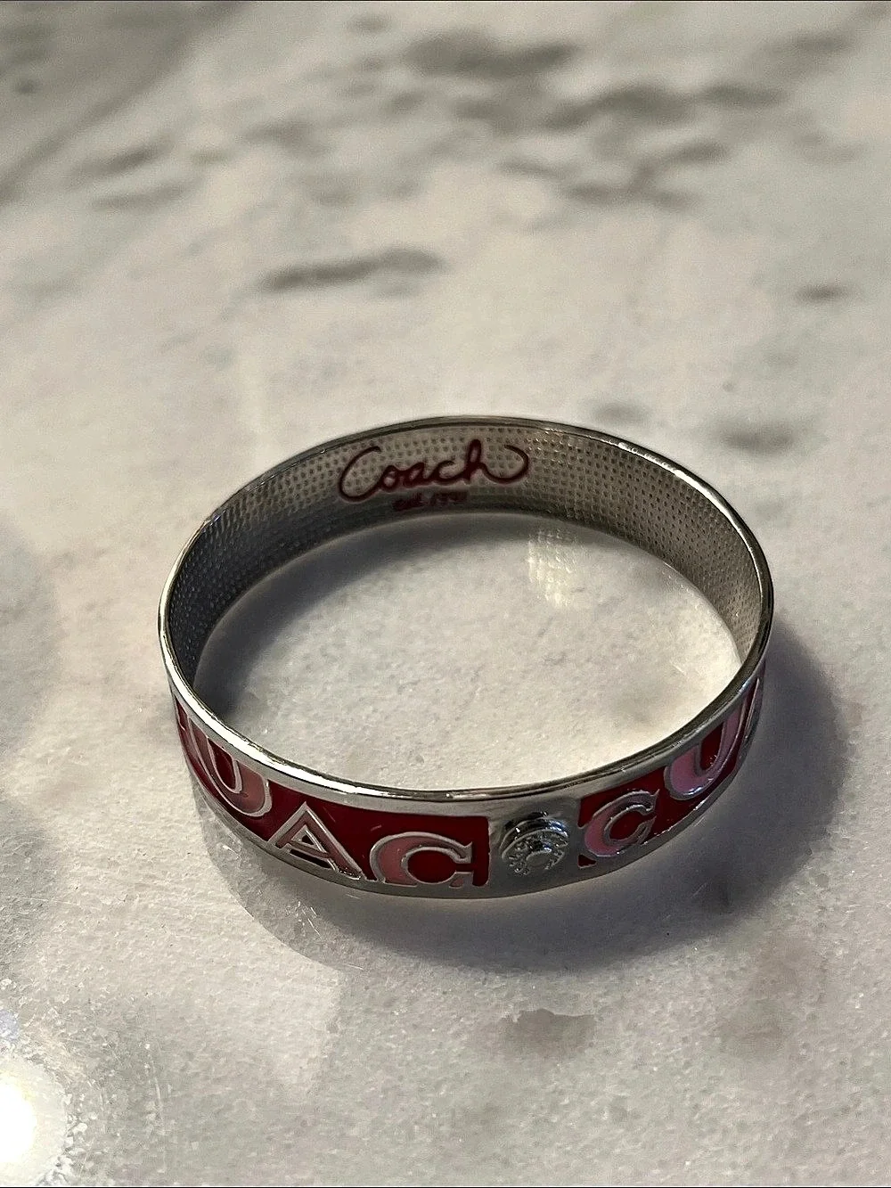 Coach Signature Enamel Bangle Red & Silver Like New